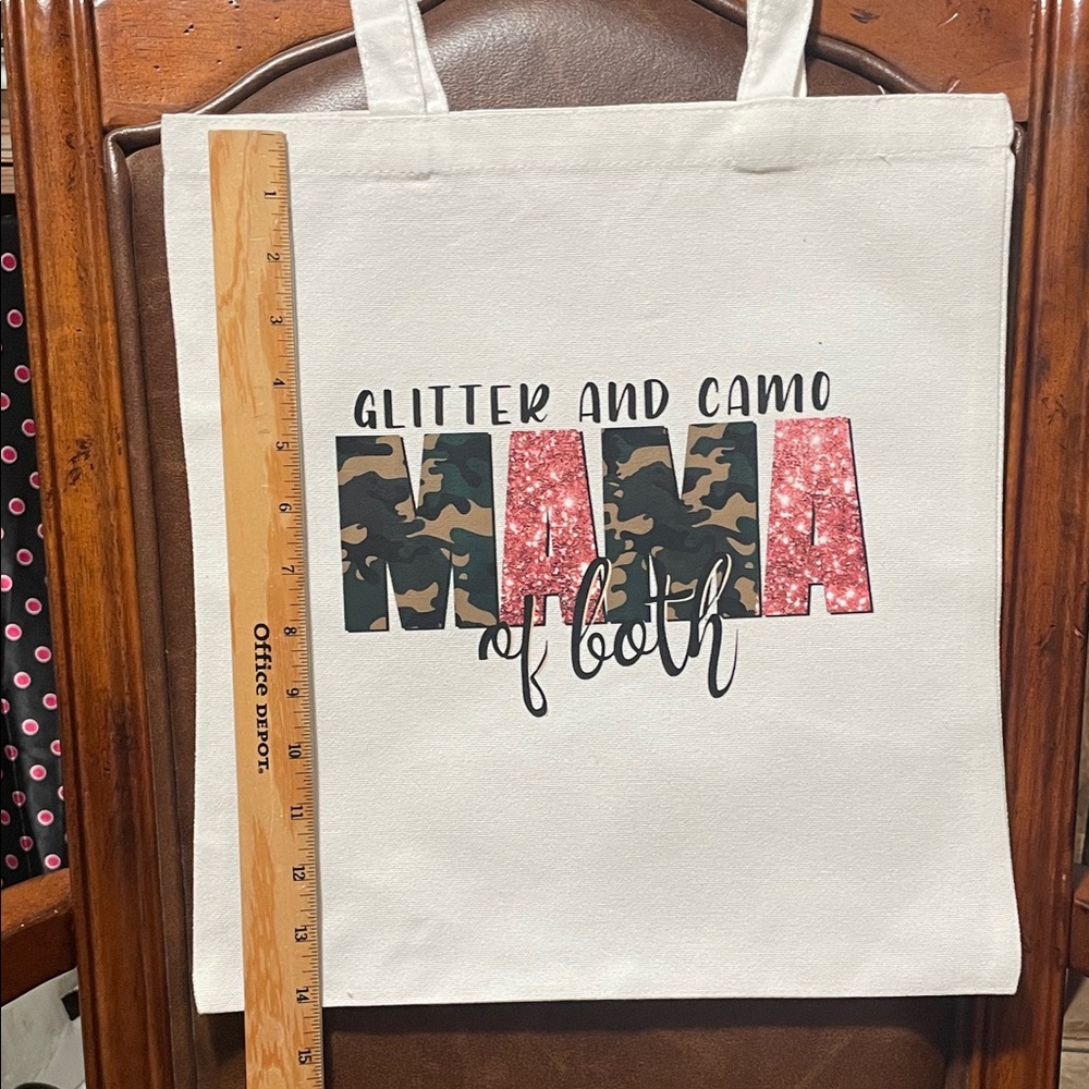 Glitter and Camo Mama Tote Bag